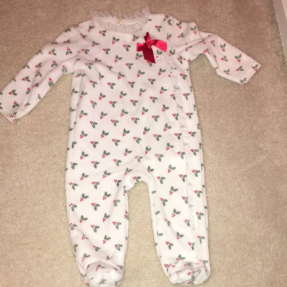 White and Red Reindeer Footies with Enclosed Feet